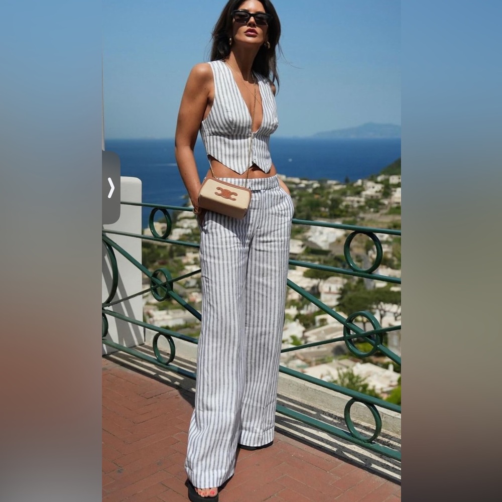 Reformation Striped Carter Linen Pants - White and Blue
